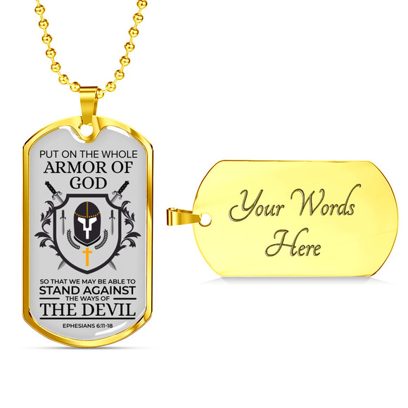 Whole Armor Of God Scripture Ephesians Necklace Stainless Steel or 18k Gold Dog - Picture 1 of 2